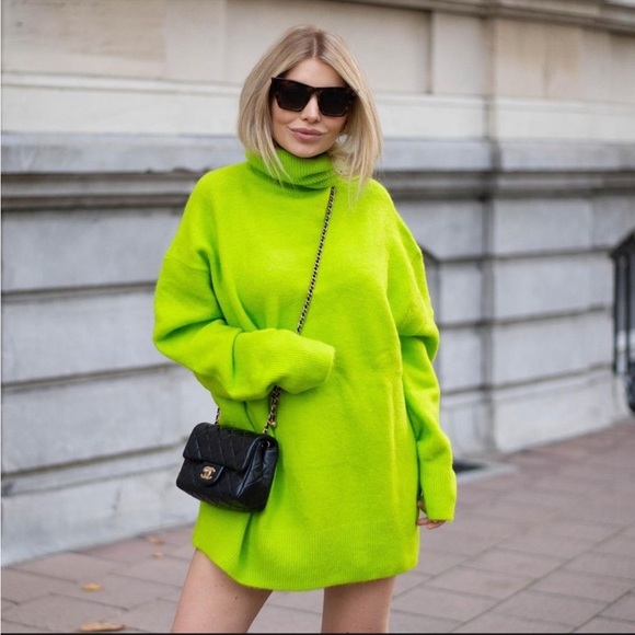 Turtleneck Sweater Neon Zara Sweater Zara Neon Green Wool Blend